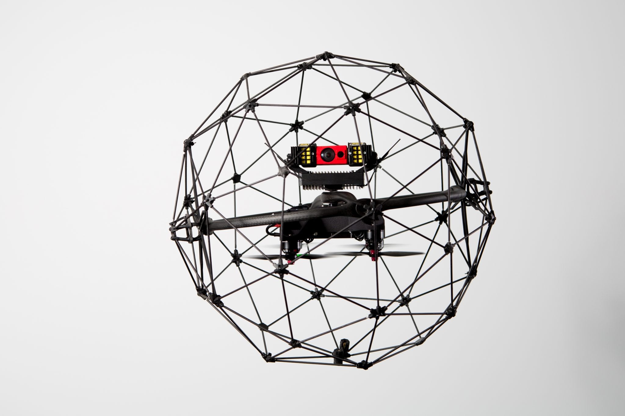 The Elios Inspection Drone by Flyability with 4k and thermal camera.